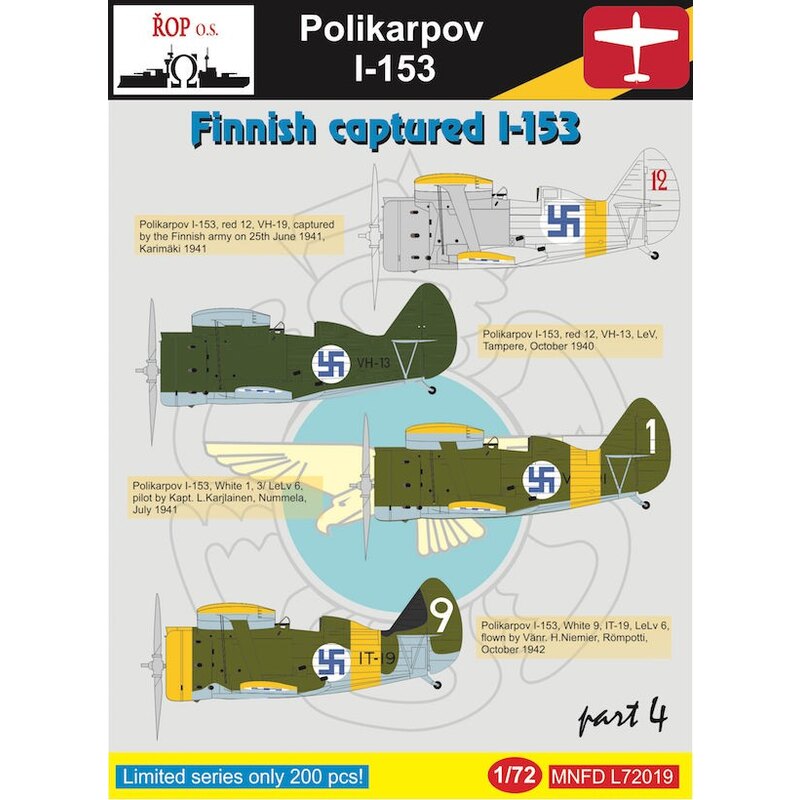 Decalcomania Polikarpov I-153 - catturato finlandese I-153 Parte 4