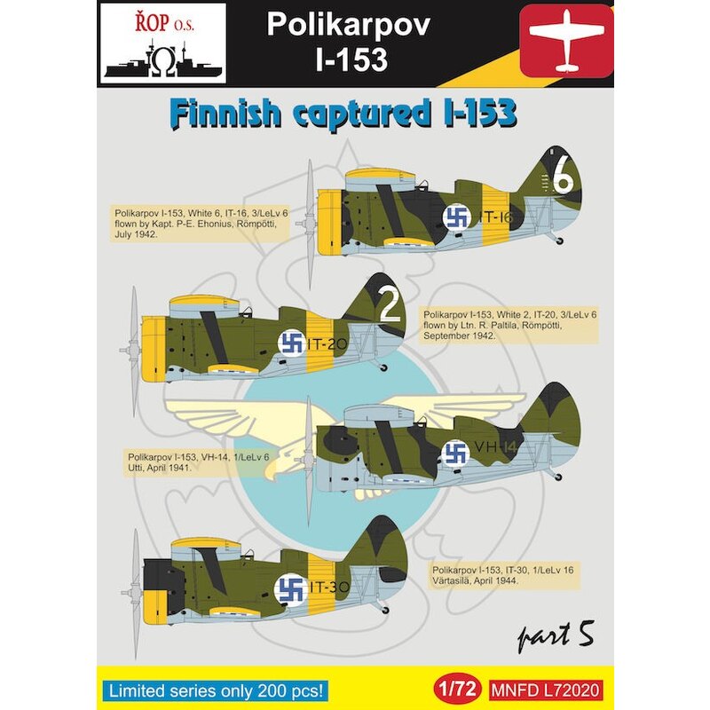 Decalcomania Polikarpov I-153 - catturato finlandese I-153 Parte 5