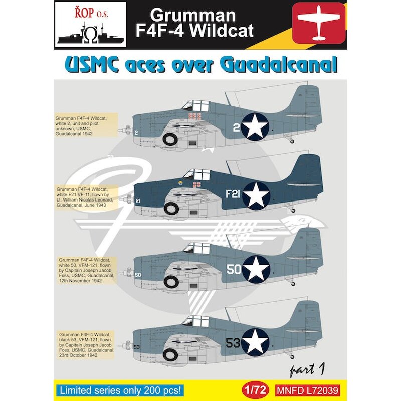 Decalcomania Grumman F4F-4 Wildcat - USMC assi su Guadalcanal Parte 1