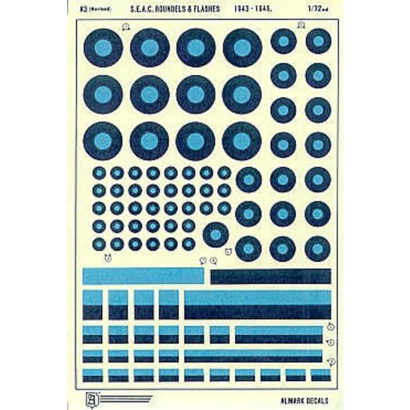 Decalcomania SEAC National Insignia/Roundels and Fin Flashes for fighters and medium size aircraft (RAF roundels)