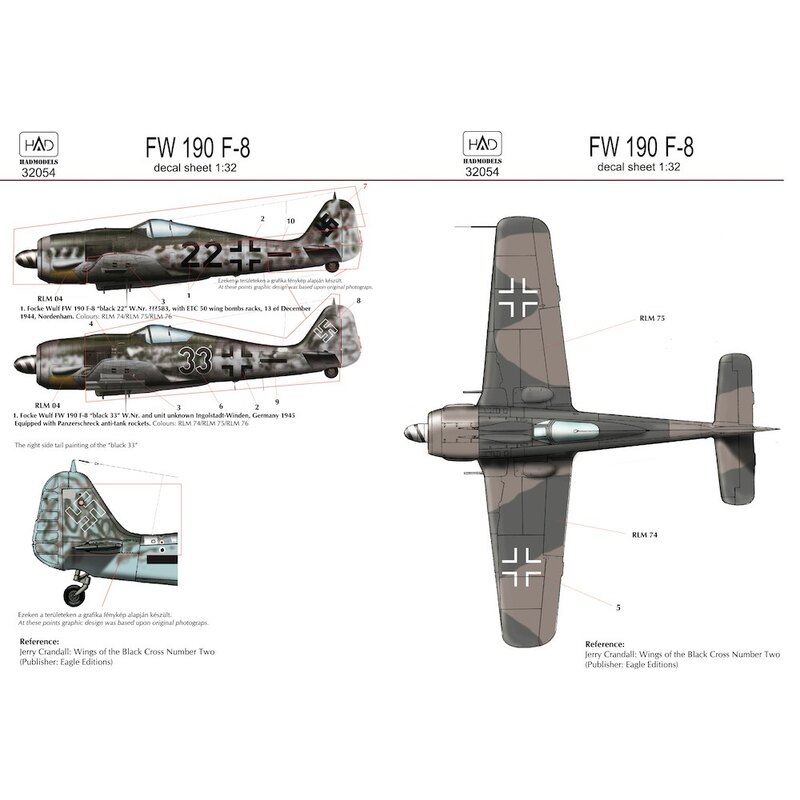 Decalcomania Focke-Wulf Fw-190F-8 Luftwaffe nero 22 e 33