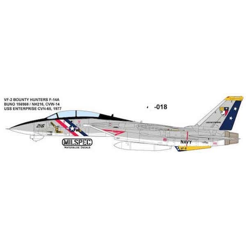 Decalcomania Grumman F-14A Tomcat VF-2 Bounty Hunters 1977 USS Enterprise CVN-65