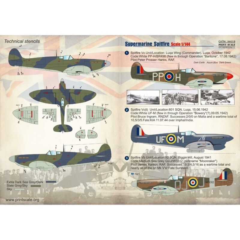 Decalcomania Supermarine Spitfire Mk.Vb / Mk.Vc - Seafire Mk.IIc, Mk.III,